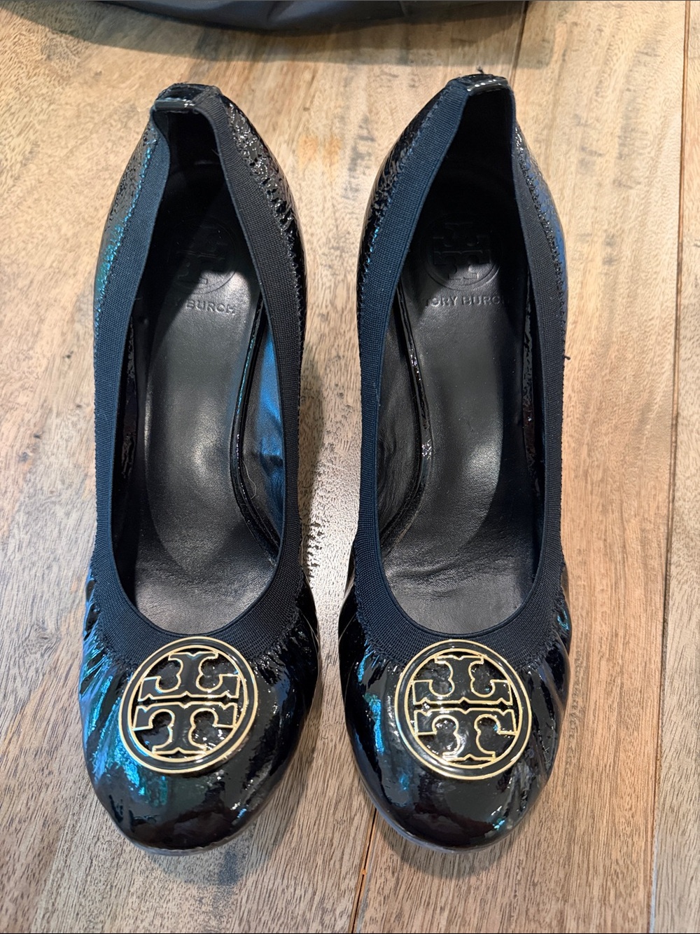 Tory Burch Black Caroline Patent Leather Wedge